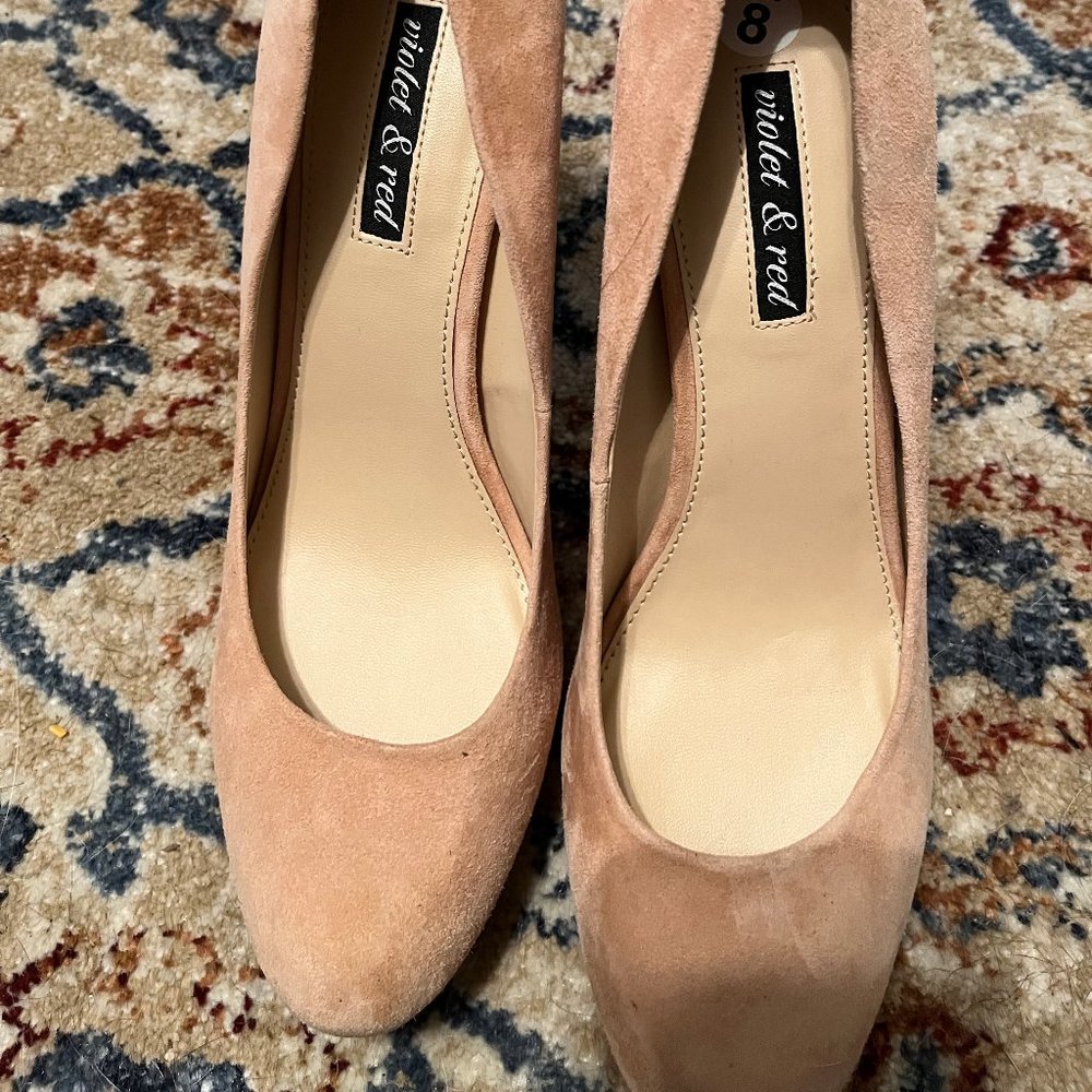NWOB VIOLET & RED LIGHT PINK/blush SUEDE PLATFORM HEELS SZ 8M